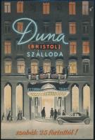 cca 1946-1948 Káldor László (1905-1963): Duna (Bristol) Szálloda, villamosplakát, Bp., Plakát- Címke- és Zeneműnyomda, 24,5×16,5 cm
