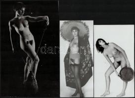 cca 1982 Hölgyek kellékekkel, szolidan erotikus felvételek, 3 db vintage papírkép + 3 db vintage negatív (a pozitív és negatív képek egymástól függetlenek), 6x6 cm és 22,5x13,5 cm között