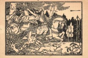 Történelmünk lapjaiból - 19 db használatlan régi magyar művészlap sorozat. Betűország képeslapjai a ...