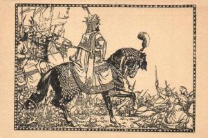 Történelmünk lapjaiból - 19 db használatlan régi magyar művészlap sorozat. Betűország képeslapjai a ...