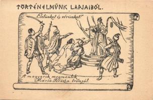 Történelmünk lapjaiból - 19 db használatlan régi magyar művészlap sorozat. Betűország képeslapjai a ...