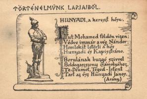 Történelmünk lapjaiból - 19 db használatlan régi magyar művészlap sorozat. Betűország képeslapjai a ...