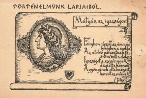 Történelmünk lapjaiból - 19 db használatlan régi magyar művészlap sorozat. Betűország képeslapjai a ...