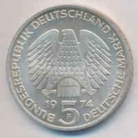 NSZK 1974F 5M Ag "25 éves az Alkotmány" T:1- 
FRG 1974F 5 Mark Ag "25th Anniversary ...