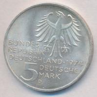 NSZK 1974D 5M Ag "Immanuel Kant születésének 250. évfordulója" T:1- 
FRG 1974D 5 Mark Ag ...