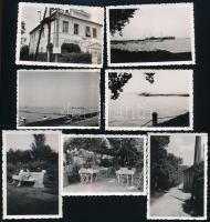 cca 1940 Balatonfüred - fürdőház, vendéglő, pensio, vízpart, stb., 11 db vintage negatív és 11 db vi...