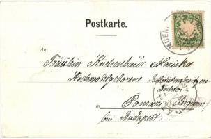 Penzberg, Glückauf! / Mining town with miner. Art Nouveua, floral, litho (cut)