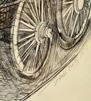 Dolnik Miklós (1953-2005): Fogathajtók. Tus, papír, jelzett, üvegezett keretben, 45×55 cm