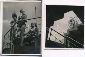 Csörgeő Tibor (1896-1968) budapesti fotóművész hagyatékából 2 db jelzés nélküli vintage fotó, lányok két nézőpontból, 9x8 cm és 11x8 cm