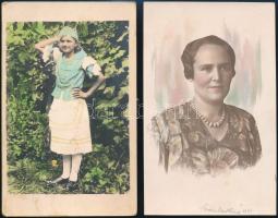 cca 1934 Kézzel színezett privát fényképek, 4 db vintage fotó, 9x14 cm