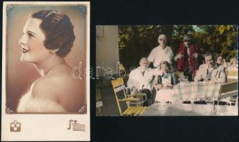 cca 1934 Kézzel színezett privát fényképek, 4 db vintage fotó, 9x14 cm