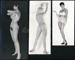 cca 1971 Divatos frizurák, szolidan erotikus felvételek, 4 db vintage fotó + 4 db vintage negatív, (a pozitív és a negatív képek nem összetartozók), 23,5x12 cm és 6x6 cm között