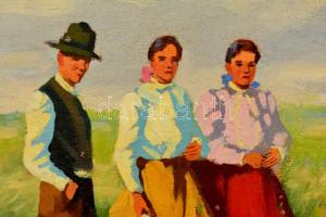 Parobek Alajos (1896-1947): Vasárnap délután. Olaj, karton,  jelzett, keretben, 26×35 cm