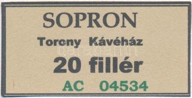 Sopron DN Torony kávéház hamis kupon 20f értékben, sorszámmal T:I,I-