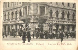 1906 Budapest VII. Emke Kávéház a Rákóczi úton, Bonyhárd M. fogorvosi intézete valószínű az orvossal az erkélyen (Rb)