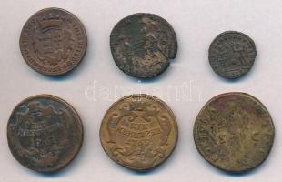 6db-os vegyes magyar és külföldi rézpénz tétel, közte 3db római T:2-,3