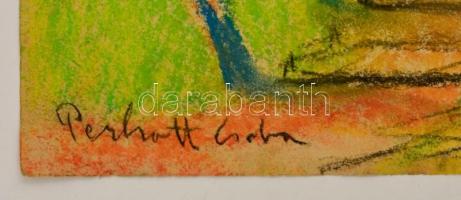 Perlott jelzéssel: Sárga ház. Pasztell, papír, 46×31 cm