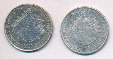 1845B 20kr Ag + 1848B 20kr Ag "V. Ferdinánd" T:2,2-,3 peremen foglalat nyoma