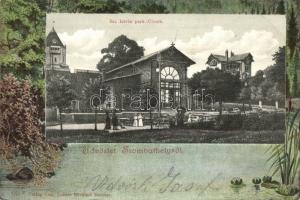 1903 Szombathely, Szent István park kioszk. Erdős keret, kiadja Özv. Fekete Istvánné / forest frame