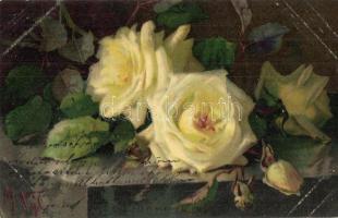 15 db régi rózsa motívumlap / 15 pre-1945 rose motive cards, floral, some are Emb