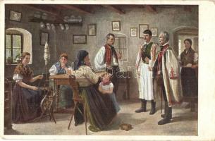 4 db régi magyar és erdélyi folklór motívumlap / 4 pre-1945 Hungarian and Transylvanian folklore mot...