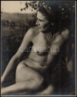 cca 1938 Danassy Károly (1904-1996) budapesti fotóművész hagyatékából jelzés nélküli, vintage fotóművészeti alkotás (akt), 29,5x23,5 cm