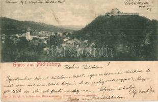 1900 Kisdisznód, Michelsberg, Cisnadioara; látkép, templom, vár. G. A. Seraphin, Jos. Drotleff kiadása / general view, church, castle (vágott / cut)