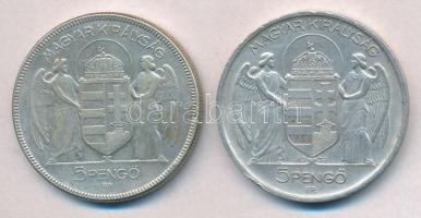 1930. 5P Ag "Horthy jobbra" + 1939. 5P Ag "Horthy balra" T:2,1-. ph. 
Adamo P8,...