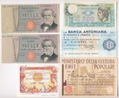 Olaszország ~1960-1970. 6db-os vegyes bankjegy, kupon és belépőjegy tétel T:III Italy ~1960-1970. 6pcs of various banknotes, coupons and tickets C:F