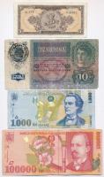 Vegyes : Románia 1952. 1L + 1998. 1000L + 100.000L + Magyarország 1915. 10K román felülbélygzéssel T:III-IV Mixed: Romania 1952. 1 Leu + 1998. 1000 Lei + 100.000 Lei + Hungary 1915. 10 Korona with Romanian overprint C:F-G