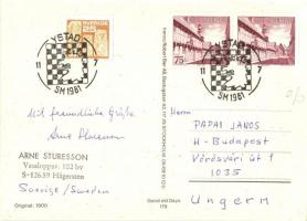 Cats playing chess - modern reproduction + 1981 Ystad SM  (EK)