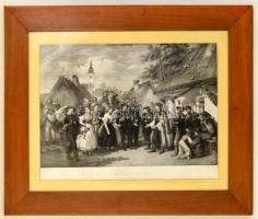 Barabás Miklós (1810-1898) - Amédée Charpentier: A meny megérkezése, lithográfia, üvegezett keretben, 66x88cm / Hungarian folklore. Arriving of the fiancée. large lithography in glazed frame. 66x68 cm
