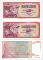 Jugoszlávia 1965-1993. 20D-500.000.000.000D (6x), közte 1986. 100D (2x) sorszámkövető pár T:I-II
Yu...