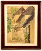 Turi-Jobbágy József (?-?): Lépcsősor. Akvarell, papír, üvegezett keretben, 40×29 cm