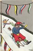 Sledding cats, sleigh, winter sports, art postcard. Nr. 870. s: K. Hesse (r)