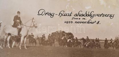 1933 Drag-hunt akadályverseny, nagyméretű fotómontázs (Fotó Faragó), kartonra ragasztva, kis sérülés...
