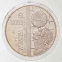 Mexikó 1985. 100P Ag "Labdarúgó Világbajnokság 1986" tanúsítvánnyal, dísztokban (32,64g/0....