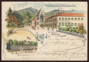 1897 Altenberg, Hotel Restaurant zum Bergischen Dom, Gartenwirthschaft, floral, litho