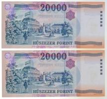 1999. 20.000Ft (2x) sorszámkövetők "GA 6271320 - GA 671319" T:I / Hungary 1999. 20.000 For...