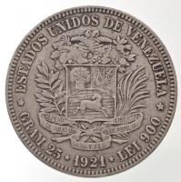 Venezuela 1921. 5B Ag "Bolivar" T:2 / Venezuela 1921. 5 Bolivares Ag "Bolivar C:XF
K...