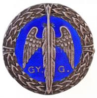 ~1930-1940. Gy. G. (Gyors- és gépíró) kék zománcos fém jelvény, BERÁN N. BPEST gyártói jelzéssel, és BN beütéssel (24mm) T:1- / Hungary ~1930-1940. Gy. G. (Shorthand and Touch typing) blue enamelled badge with BERÁN N. BPEST makers mark and BN hallmark (24mm) C:AU