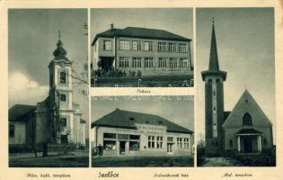 Szelőce, Római katolikus templom, Iskola, Szövetkezeti ház, Református templom / Roman catholic and Calvinist church, school, shop (EK)