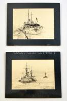 2 db Kurfürst Friedrich Wilhelm hadihajót ábrázoló nyomat paszpartuban. / 2 navy ship prints. 27x22 cm