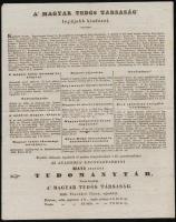 1839 A Magyar Tudós Társaság kiadott könyveinek ajánlója Schedel (Toldy) Ferenc által jegyezve. 2 oldalas nyomtatvány