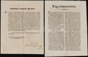 1839 A Figyelmeztetés c. újság mutatványszáma és ajánlólevele a kiadó, Munkácsy János (1802-1841) aláírásával.