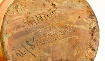 Kántor Sándor jelzett mázas kerámia Miska-kancsó 28 cm