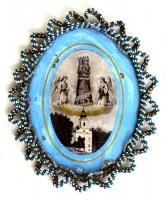 cca 1900 Máriabesnyői emlék festett üveg. 14x13 cm