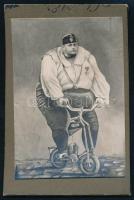 cca 1920 Motorkerékpáros fiú trükkfotója 6x9 cm