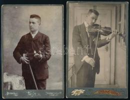 cca 1880-1900 Férfiak hegedűvel két műtermi fotó 11x17cm