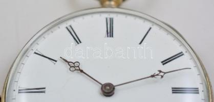 Ezüst zsebóra, ezüst óralánccal, kulcsos szerkezettel, szép, működő állapotban / Silver pocket watch